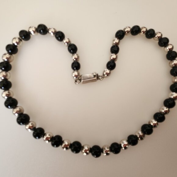 VINTAGE TAXCO? 925 STERLING SILVER PEARLS AND ONYX NECKLACE TESTED - Picture 6 of 6